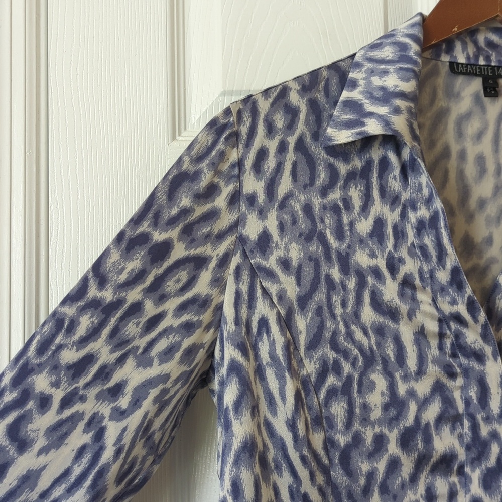 Lafayette 148 Leopard Printed Silk Long Sleeve Button Down Blouse Purple Grey 6 - Picture 3 of 11